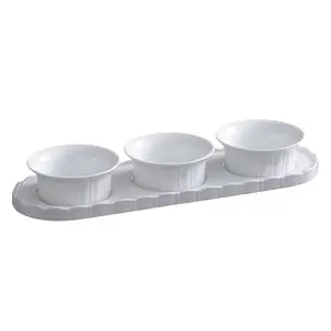 Plato de postre de cerámica de estilo nórdico con 3 cuencos laterales, plato de aperitivo de porcelana de diseño de lujo para restaurante