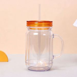 Mug de voyage en plastique transparent de 20 oz, sans BPA, écologique, à double paroi, réutilisable, avec poignée et couvercle anti-fuite, effet boule à neige - Product Image 2