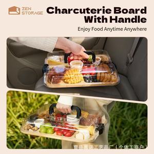 Plateau de service en bambou avec couvercle, plateau en bois divisé pour en-cas, fruits, fromages et desserts, usage domestique - Product Image 4