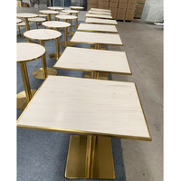 Table de salle à manger moderne en marbre avec plateau en marbre, table de bistrot personnalisée pour restaurant, café, salle à manger, avec pieds en laiton, deux places