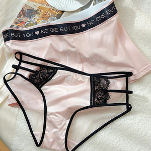 Ropa Interior Sexy de Encaje para Pareja Puro Deseo Dulce Deseo Bragas de <span class=keywords><strong>Mujer</strong></span> Caladas de Punto y Tiro Bajo Bóxers de Hombre con Tira Fina - Product Image 6