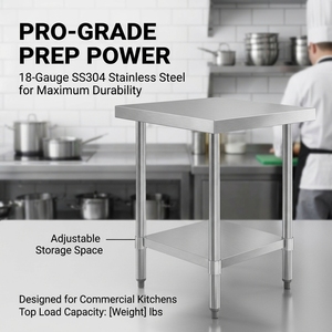 Food Prep Two Tier Stainless Steel Work Bench Double Layer Kitchen <b>Worktable</b> with Undershelf Commercial Restaurant Use - Product Image 2