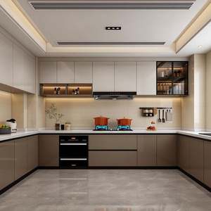 Juego de Gabinetes de Cocina Modernos en Forma de L con Acabado en Laca Gris, Alacena, Material de Madera - Product Image 1