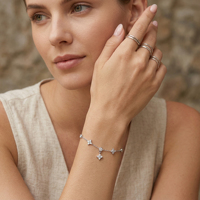 Luxuriöses S925 Sterling Silber Schmuck Rhodium-Plattiertes Armband Geschenk Zarter Kubischer Zirkonia Blumen-Diamant-Armbänder für Damen