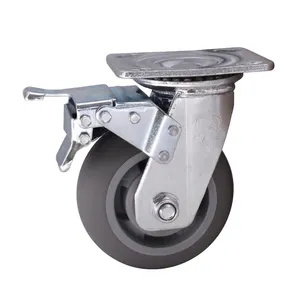 Manufacturer Supplier 125 Mm Top Plate Industrial Heavy Duty Tpr MW Caster Wheel With Brake