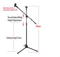 Support de microphone professionnel OEM réglable de 1,6 m avec pince, trépied de sol pour micro, support de microphone
