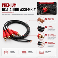 Câble audio RCA vers fil nu sur mesure pour fabricant OEM, plaqué or, 4 canaux, cuivre étamé, PVC, pour amplificateur de voiture, DSP, caisson de basses