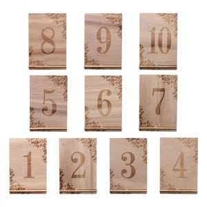 Wedding <b>Wooden</b> Laser Engraved Rectangle Table Numbers with Base 1-10 Rustic Leaf Pattern Party Decorations <b>Signs</b> - Product Image 2