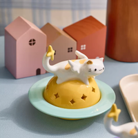 Coffret cadeau d'aromathérapie pour chat mignon Stars Envoy |   Bougie parfumée et diffuseur à bâtonnets avec support en céramique en forme de chat – Modèle très prisé – Prix usine