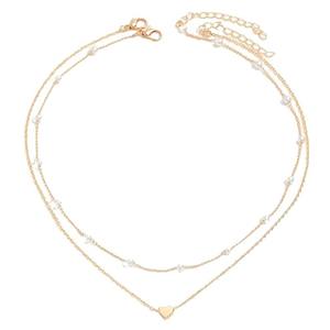 Collier rétro à double couche superposé, collier à pendentif en <span class=keywords><strong>faux</strong></span> perle en forme de cœur pour femmes, cadeau idéal pour les filles - Product Image 5