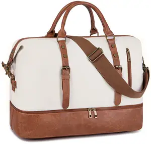 Benutzer definierte Leinwand Große Reisetasche Overnight Weekender Trage tasche mit Lederschuh fach Reisetasche