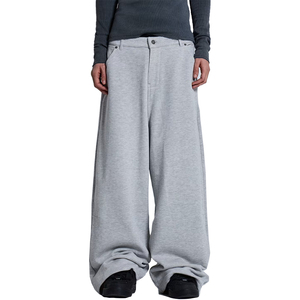 Men's <b>Light</b> Gray Wide Leg Casual Pants High Waist Zip Fly Straight Loose Breathable Knitted Cotton Summer <b>Trousers</b> - Product Image 1