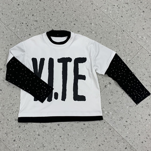 Camisetas de gran tamaño para hombre con diamantes de imitación de lujo de algodón 100% Premium con logotipo estampado personalizado 300gsm Camiseta de manga larga de doble capa - Product Image 3