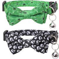 Lot de 4 colliers pour chat d'Halloween avec boucle de sécurité détachable, motif visage de chat, nœud papillon et clochette, ajustables pour chatons, chiots et animaux de compagnie