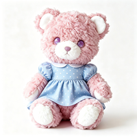 Ours en peluche doux et bouclé, jouet en peluche en forme d'ours avec robe décorative bleue à manches courtes, compagnon en peluche