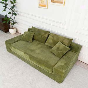 طقم أريكة مضغوط بالتفريغ أسود اللون بتصميم عتيق من قماش الكوردروي وإطار من البي في سي وإسفنج نقي لغرفة المعيشة والسرير متعدد الاستخدامات قابل للإزالة والغسل - Product Image 4