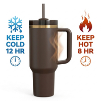 Nouveau Gobelet personnalisable plaqué or 40oz avec logo, couleur café-chocolat, avec poignée et paille