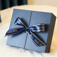 Boîte cadeau de luxe à double porte avec ruban, boîte d'emballage en carton bleu marine pailleté pour les cadeaux de mariage, les chocolats, les cosmétiques