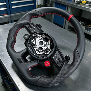 Volant sport RS entièrement en cuir avec bouton de démarrage compatible <span class=keywords><strong>Audi</strong></span> B8.5 S4 S5 RS5 RS6 <span class=keywords><strong>Q5</strong></span> Q7 A3 S3 A8 A1 A6 RS7 A7 A4 RS4 TT - Product Image 4