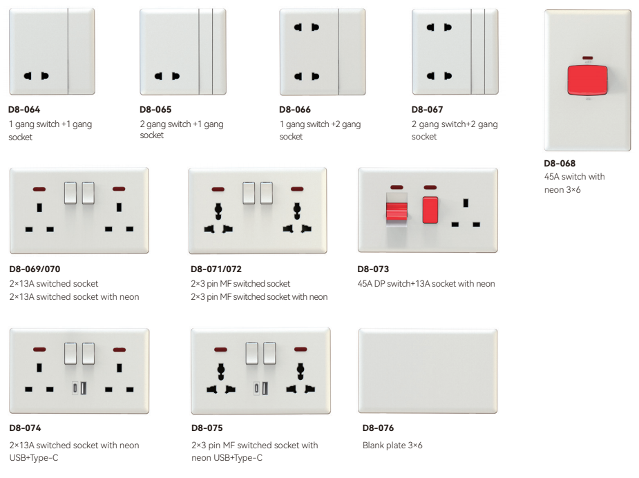 Wholesale Customized British 250V 13A UK Standard Wall Switch 15A Universal Socket Light 1 Gang 2 Way Wall Switch