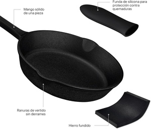 Sartén <span class=keywords><strong>de</strong></span> <span class=keywords><strong>Hierro</strong></span> <span class=keywords><strong>Fundido</strong></span> con Mango <span class=keywords><strong>de</strong></span> Silicona, Precurada, Apta para Horno y Compatible con Inducción - Product Image 3