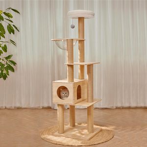 Wooden <b>Cat</b> Tree for <b>Large</b> Big <b>Cat</b> Tower with Condo Cozy <b>Cat</b> Plush Perches <b>Scratching</b> <b>Posts</b> and Climbing Activity - Product Image 3
