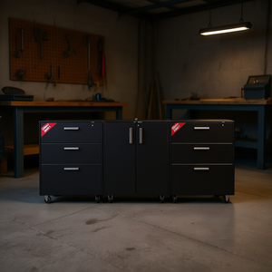 Ensemble d'armoires à outils Jenna Garage, 6 pièces, 1800x1000x500mm, style industriel, avec système de verrouillage et roulettes - Product Image 2