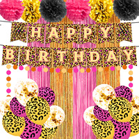 Décorations d'anniversaire pour fille motif guépard rose, comprenant assiettes, serviettes, gobelets, nappe, vaisselle pour fête de 18 ans sur le thème du léopard