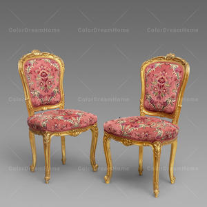 Fauteuils au design de luxe de style européen Fauteuil vintage français Ensemble de chaises royales dorées et rouges - Product Image 5