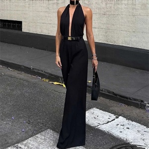 Mono de mujer de una pieza con cuello halter, espalda descubierta, pierna ancha, cuello en V profundo, sexy y casual a la moda - Product Image 2