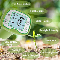Testeur de sol 4 en 1 avec détection de pH/température/humidité/lumière ℃ / ℉   Interrupteur, maintien des données et rétroéclairage pour l'agriculture/le jardinage