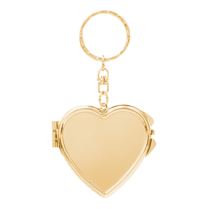 Mini Heart Bling <b>Pink</b> Rhinestone Compact Mirror Keychain Light Gold Electroplated Metal <b>Frame</b> Dual Sided HD Glass Pocket Mirror - Product Image 2