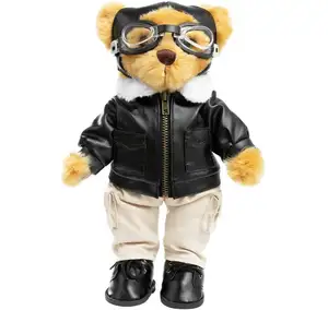 定制12英寸毛绒填充动物飞行员套装护目镜飞行服飞行员泰迪熊