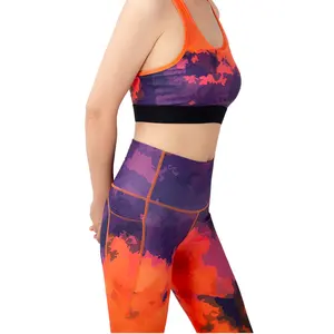 Support Sample Services Recycelte Polyester Sublimation Gedruckte verrückte Farben Frauen Yoga Sport Leggings