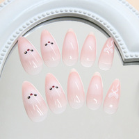 Prix de gros de haute qualité rose français longues pointes motif de dessin animé de chat mignon et impression d'arc sur les ongles Peel and Stick Nails