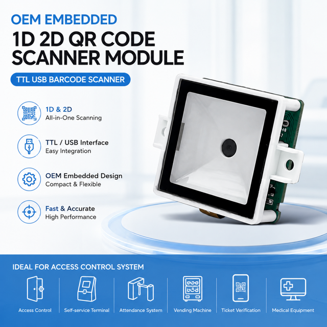OEM Embedded 1D 2D QR Code Scanner TTL USB Barcode Module Wiegand ABS Plastic 13.56mhz RS232 Fondvision for Access Control