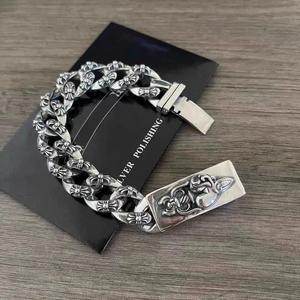 Trendy Unisex Moda Retro Avrupa ve Amerika Unisex Paslanmaz Çelik Bileklik Çapraz Zincir Bağlantılı Alaşımlı Bileklik - Product Image 5