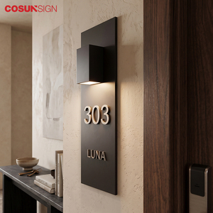 <span class=keywords><strong>Plaque</strong></span> de porte d'hôtel moderne en 3D, base en tôle, numéro de chambre en acier inoxydable en relief - Product Image 2