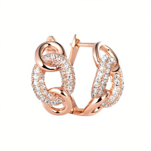 Orecchini a Cerchio E3658 in Oro Rosa per Donna, con Cristalli e Strass, Design Geometrico di Lusso per Uso Quotidiano - Product Image 1