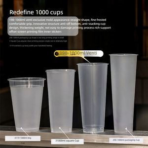 Gobelets jetables transparents en PP de 98 mm, 1000 ml, avec logo personnalisé, pour boissons froides et café, avec couvercles et pailles - Product Image 3