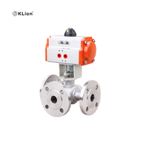 Vanne à boisseau sphérique à trois voies à bride pleine en acier inoxydable forgé ANSI OEM 304/316 CF8/CF8m avec actionneur pneumatique KLION RTS pour huile et gaz 500
