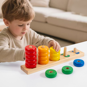 Gioco di Conteggio con Numeri in Legno, Giocattoli per Bambini, <span class=keywords><strong>Puzzle</strong></span> di Ordinamento Colori con 5 Pioli, Anelli Impilabili per Neonati, Anelli Multicolore per Conteggio e Impilamento - Product Image 5