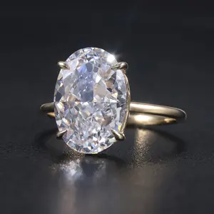 AL0724 Abiding Jewelry Solid 9K 10K 14K 18K AU750 Large Oval Radiant Cut Cubic Zirconia Diamond Fire Crushed Ice CZ Gold Ring