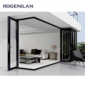 <span class=keywords><strong>Porte</strong></span>-fenêtre coulissante en accordéon à double vitrage personnalisée, pliable, en aluminium imperméable, portes pliantes en verre pour l'extérieur - Product Image 2