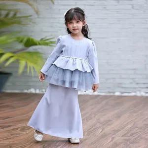 Hot sale kids dress muslim clothing middle east for eid wholesale islamic ethnic girls baju kurung dress