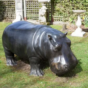 Estatua de animal decorativa para exteriores, escultura de hipopótamo de bronce de tamaño real