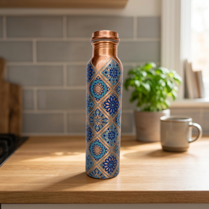 Bouteille d'eau en cuivre à motif bohème, thermos de voyage portable avec couvercle - Product Image 2