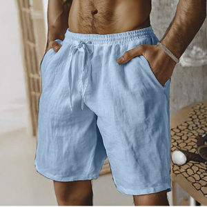 Pantalones de Lino y Algodón con Cierre de Cremallera, Cintura Elástica Media, Pierna Recta, Color Sólido, Transpirables, Antiarrugas, de Secado Rápido, para Uso Diario y Playa - Product Image 3