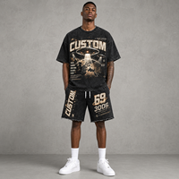 Ensemble de survêtements personnalisés en coton 100 % écologique, style déstructuré délavé à l'acide, avec short et t-shirt pour hommes, vente en gros