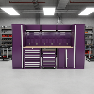 Armoire à outils d'atelier peu encombrante, robuste, en acier, avec plan de travail et panneau perforé - Product Image 5